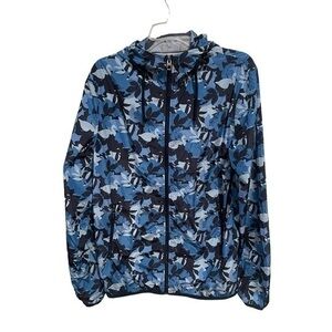 ZARA MAN slim fit blue camouflage zip up windbreaker jacket with hood-medium